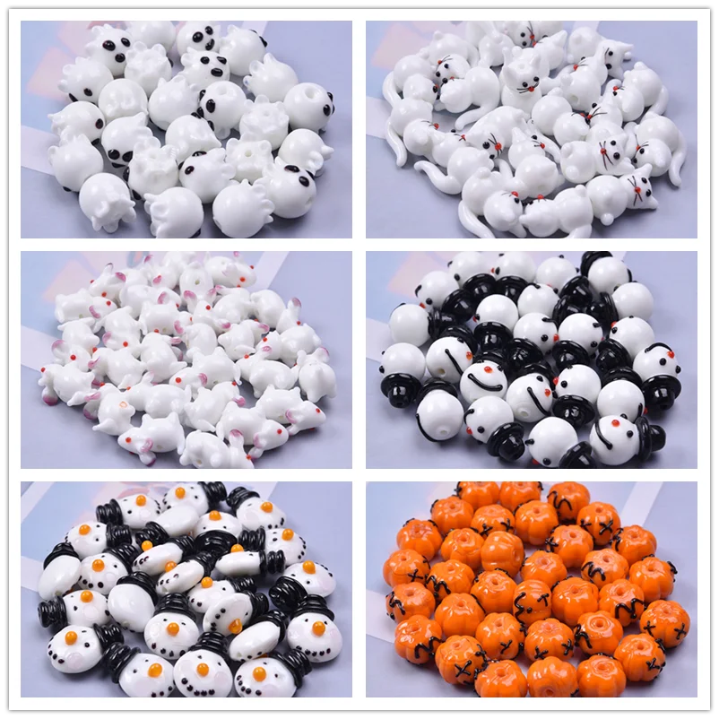 

6Pcs/Lot New Pattern Fashion 3D Glass Material Cat Pumpkin Snowman Charm Jewelry Pendant Diy Men Women Party Wearing Necklace