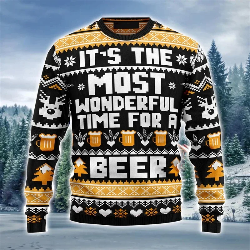 Die schönste Zeit für ein Bier – hässlicher Weihnachtspullover für Herren, bequemer, warmer Herbst- und Winterpullover, lustiger Weihnachtsparty-Pullover. – Detail 7