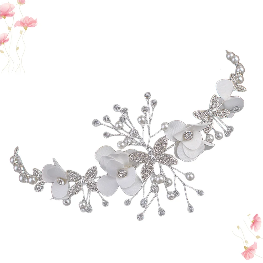 Delicate Floral Headband in White with Sparkling Rhinestones and Imitation Pearls Bridal Hair Accessory for Wedding Graduation