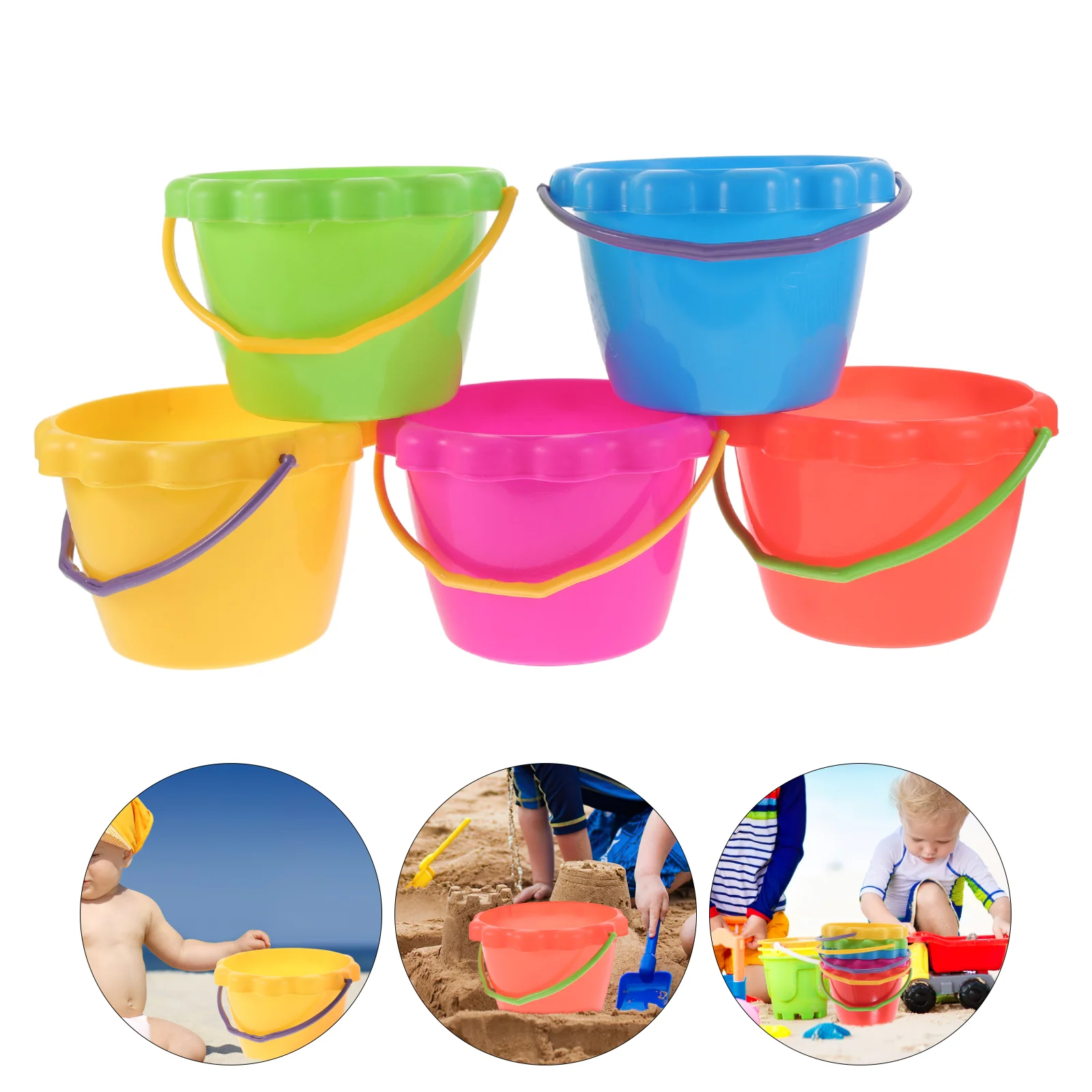 Cubo de playa de juguete para niños, cubos de arena portátiles, juguetes de agua, soportes de plástico plegables para exteriores, 5 uds.