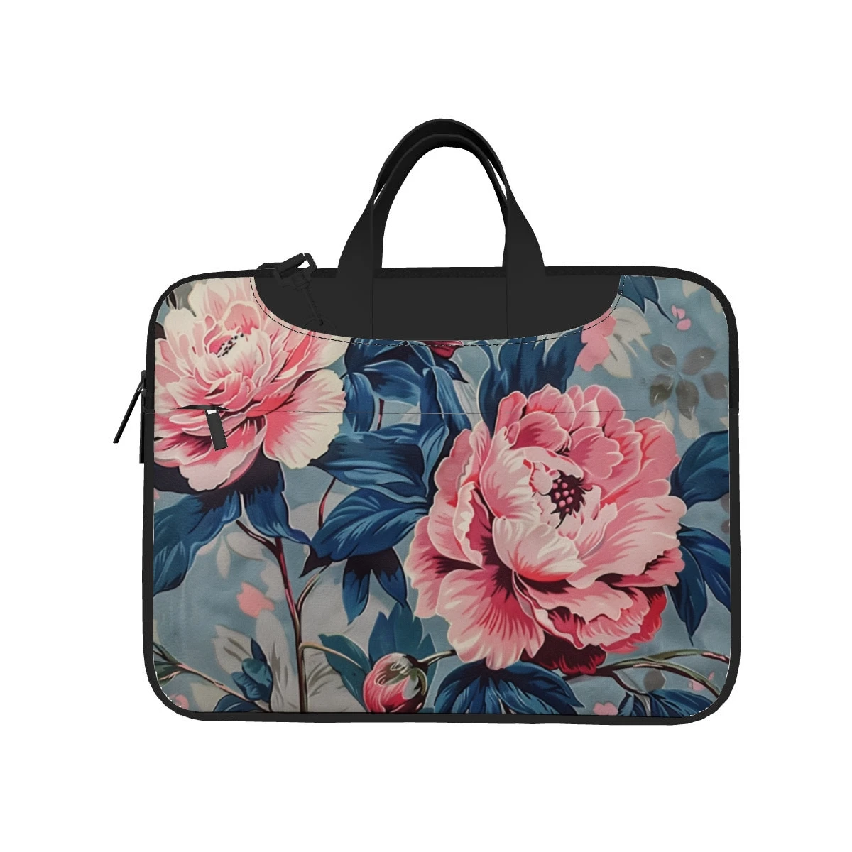 Rose Peony Patten Shoulder Messenger Bag Case Sleeve for 13 Inch  14 Inch 15.6 Inch Laptop Briefcase