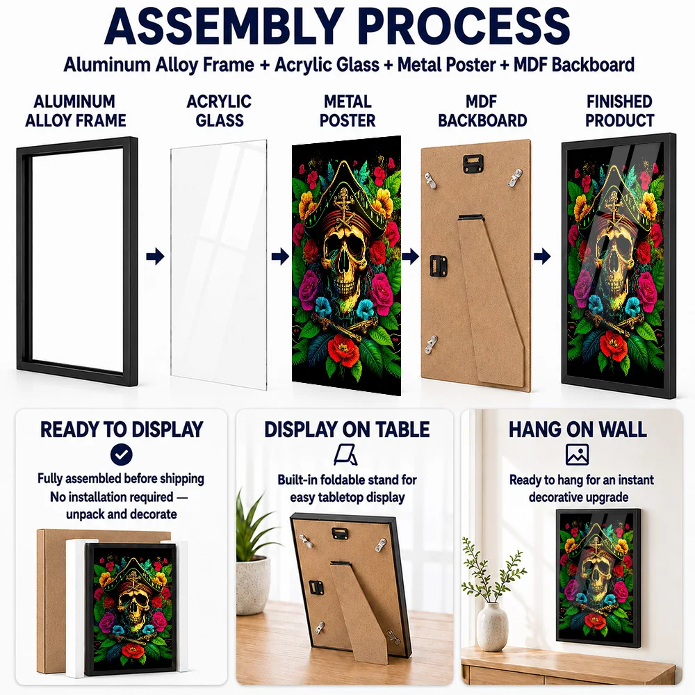 Fantasy Skull Metal Poster With Aluminum Alloy Frame Personalized Photo Dramatic Legend Style Wall Art For Bedroom Reader Gift