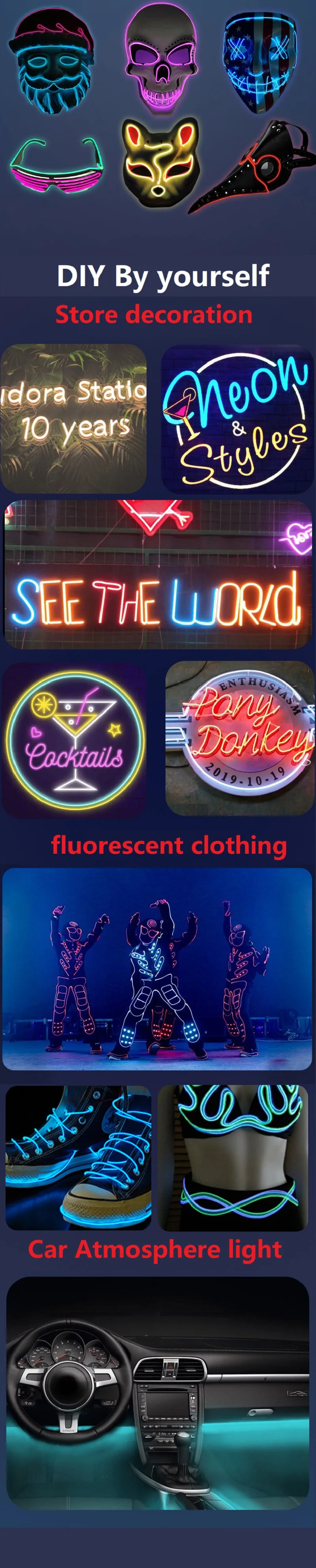 5-in-1-Leuchtdrahtkabel, LED, Neon, Weihnachten, Tanzparty, DIY-Kostüme, leuchtende Kleidung, Lichtdekoration, Kinder-Witzspielzeug, 1 m pro Kabel – Detail 7