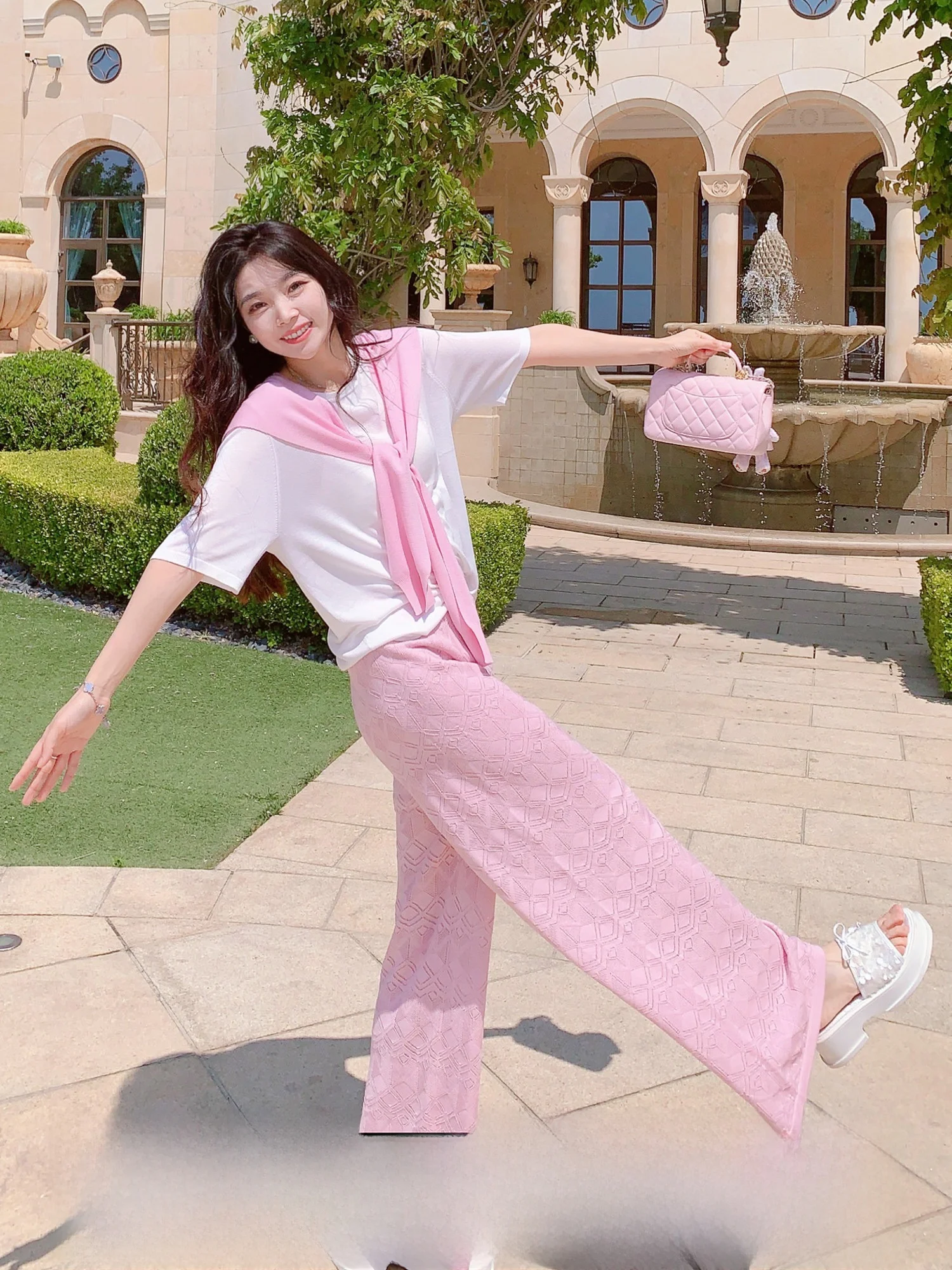 

Комплект MissLuxury: ультратонкие шелковые трикотажные летние брюки с широкими штанинами и эффектом похудения, модный комплект для женщин 30-х лет