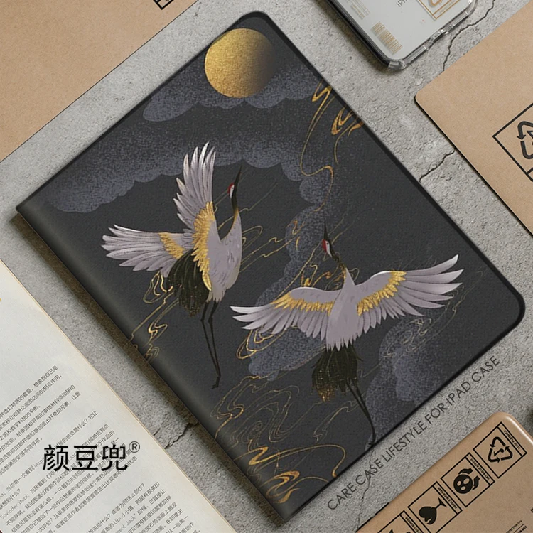 Crane Chinese Anime Red-Crowned For iPad 10.2 9th 10th Air 3 Mini 6 7 Case Luxury Silicone Pro 12.9 11 For iPad Air 4 5 6 Cases