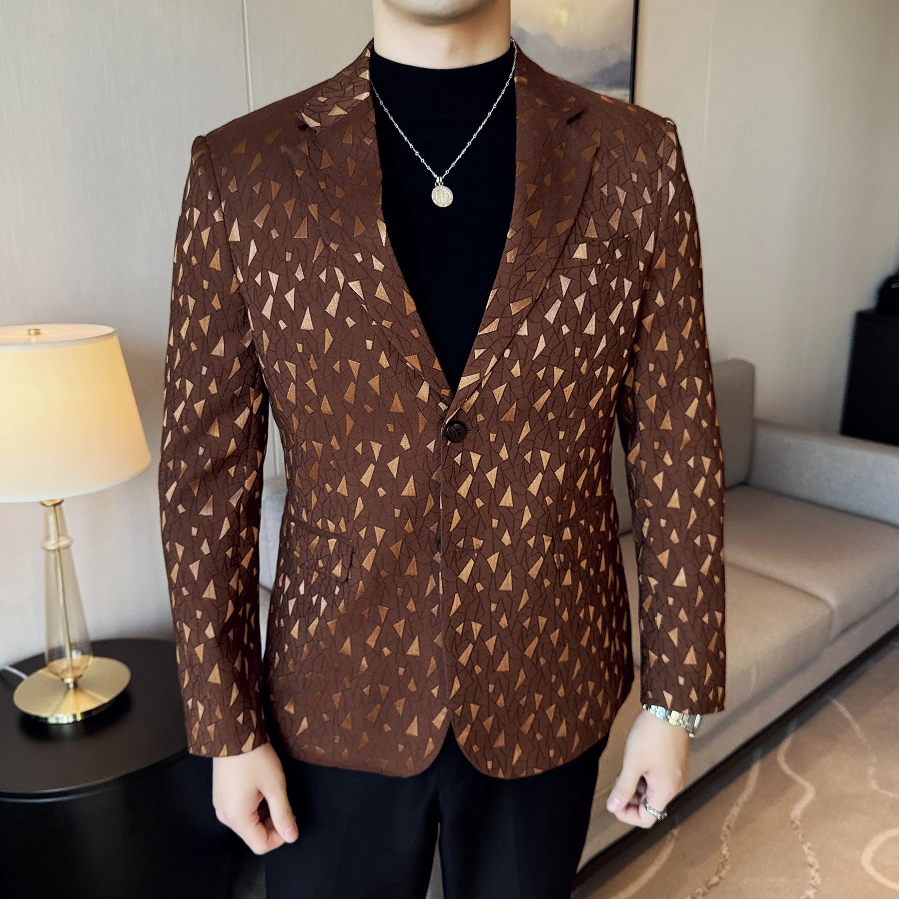 New British Style Korean Style Suit Jacket Business Formal Slim Fit Fashionable Printed Jacket Social Ball Groom Tailcoat Blazer