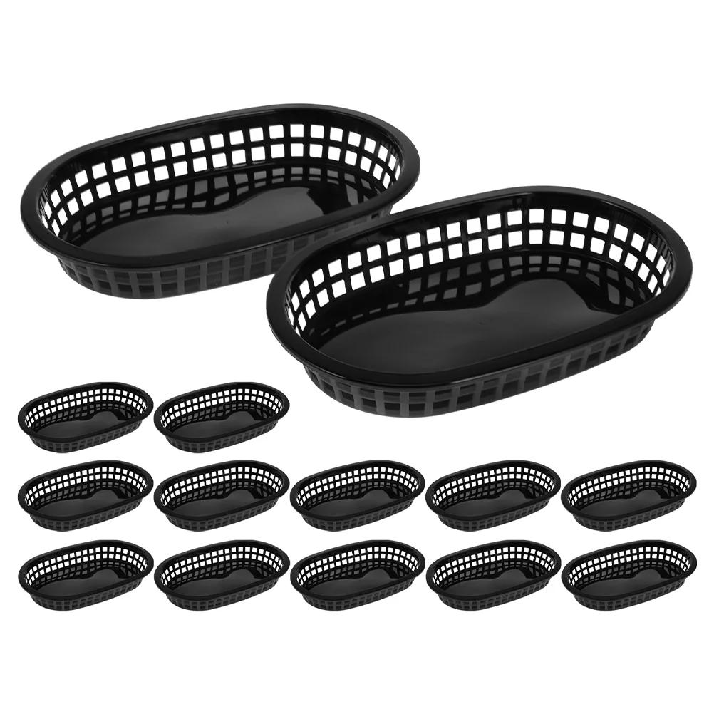 24 Pcs French Fries Hamburger Basket Food Containers Decorative Holder Dessert Black Plastic