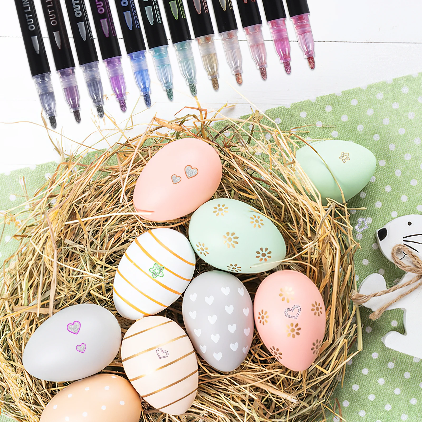 24 Pens Glitter Metallic Markers Double Line Paint Pens Coloring Drawing Calligraphy Note Taking Cards