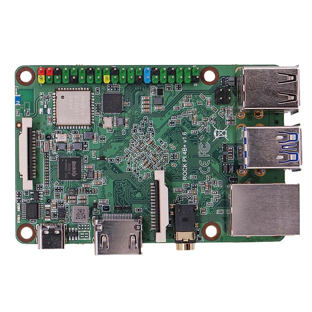 Rock Pi 4B+Plus Model B Development Board RK3399 Hexa-Core 4 x USB SBC PC Motherboard Onboard WiFi Bluetooth (4G+64G)