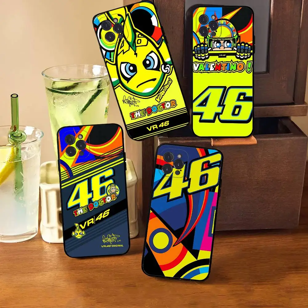V-ValentinoS R-Rossies 46 Funda de teléfono suave negra para iPhone 16 15 14 13 11 12 17 Pro Max Mini Plus