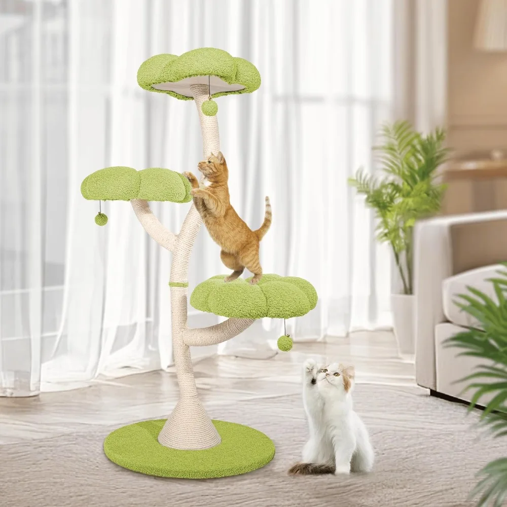

Cat Tree Tower Petal Shaped Modern Cat Scratching Post Multi-Layer Platform (Green, 48.4inch)