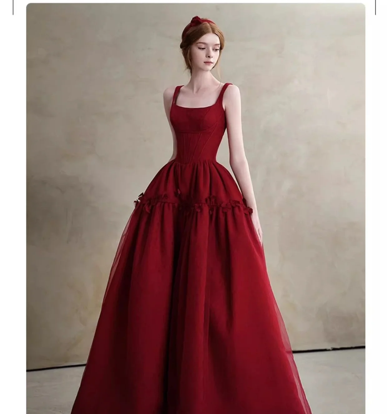 

Customized Elegant New wine-red French Hepburn-style halter-neck wedding banquetBanquet socialite special occasion evening gown