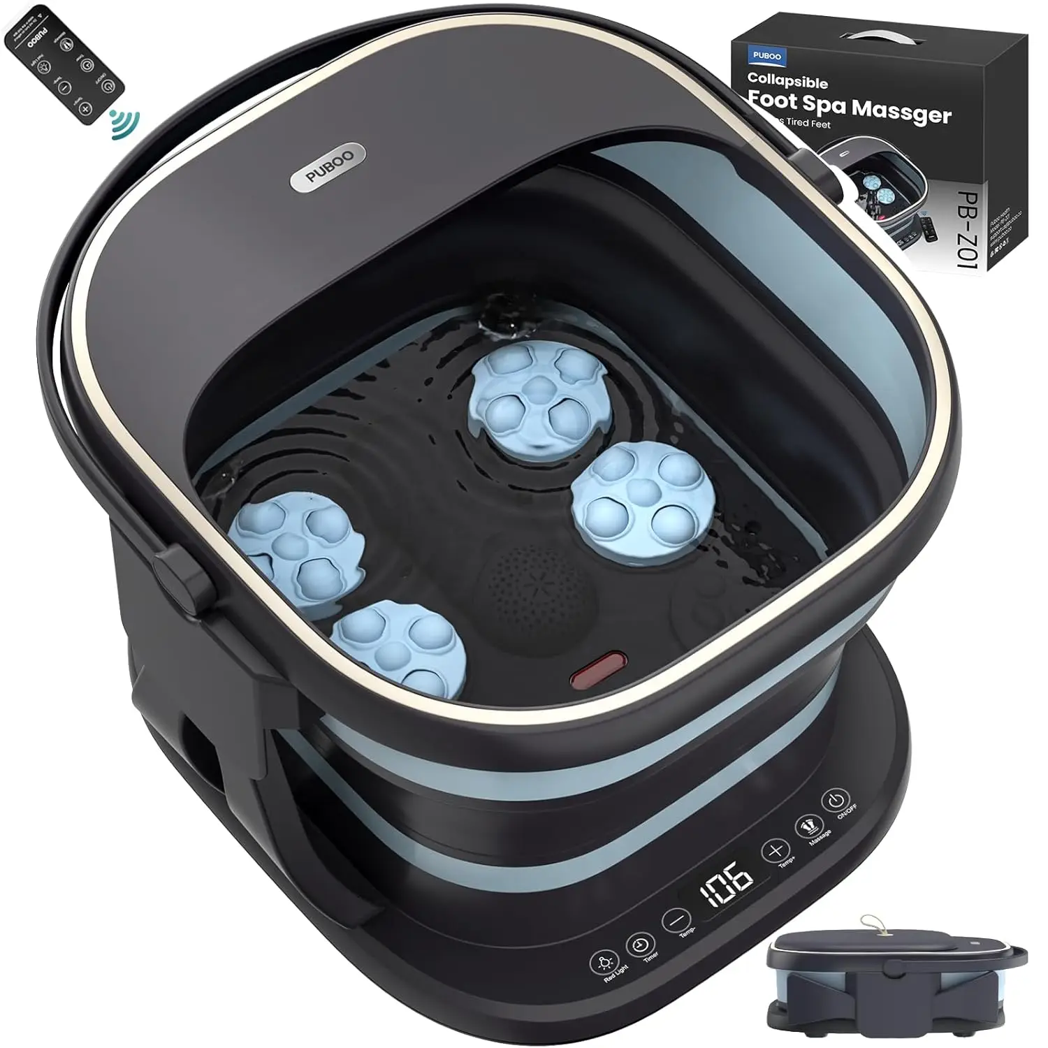 

Collapsible Foot Spa Bath Massager with Heat, 95-115°F Temp Control, Motorized Rollers, Heated Soak Tub for US Men's Size 11