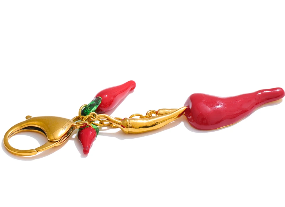Yhpup Exklusives Design, roter Chili-Schlüsselanhänger aus Emaille-Harz, Edelstahl, Handtaschenanhänger, Schlüsselanhänger, Urlaubsschmuck, Geschenk – Detail 2