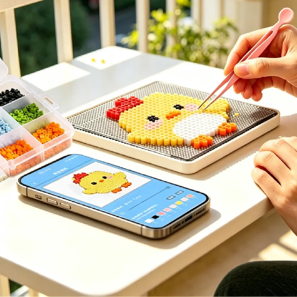 Smart Fuse Beads Pegboard, 52×52 LED Light Guide Pixel Art Tray, App‑Controlled DIY Craft Board for 2.6mm Melty & Perler Beads