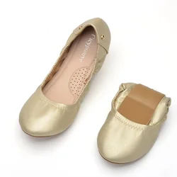 Mocassins de Ballet en cuir pour femmes, chaussures de marque de luxe, plates, pliables, à la mode, pour bal, mariage