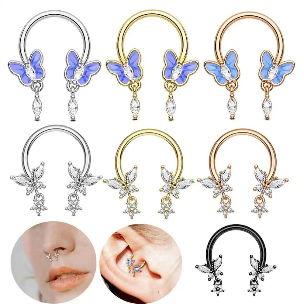 1 pz anello a ferro di cavallo in acciaio inossidabile moda farfalla anello al naso C asta orecchio osso chiodo gioielli penetranti del setto