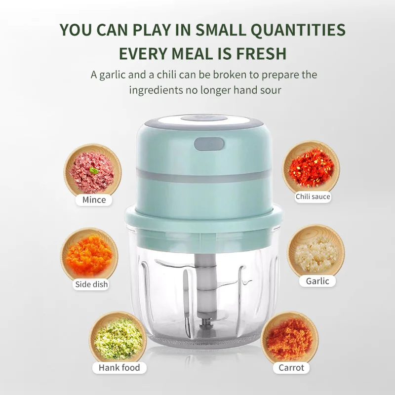 New 250ml Mini Electric Garlic Chopper Household multifunctional Wireless Garlic Beater USB Portable Baby Auxiliary Machine