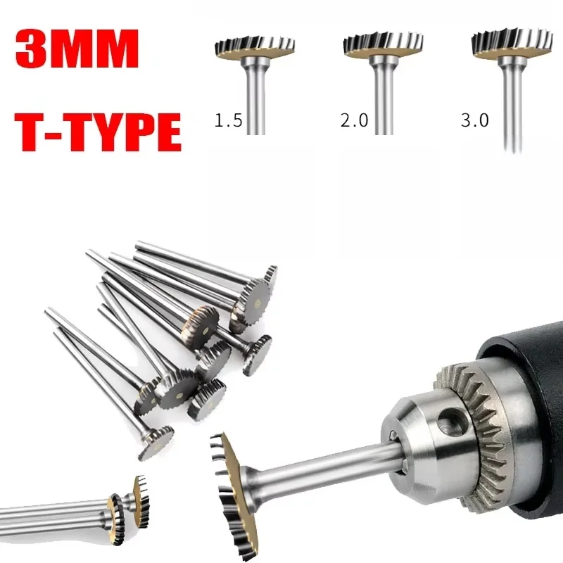 T Type Carbide Rotary File Tungsten Steel Grinding Head Slotting Milling Cutter 3mm Shank Single Groove Engraving Tools