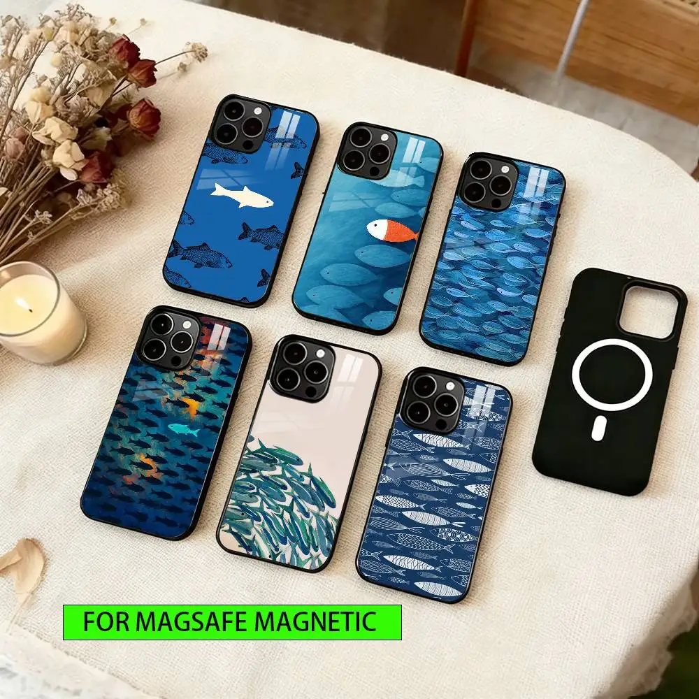 Small fish Phone Case For iPhone17,16,15,14,13,12,11 Plus,Pro Magnetic with Magsafe Wireless Charging