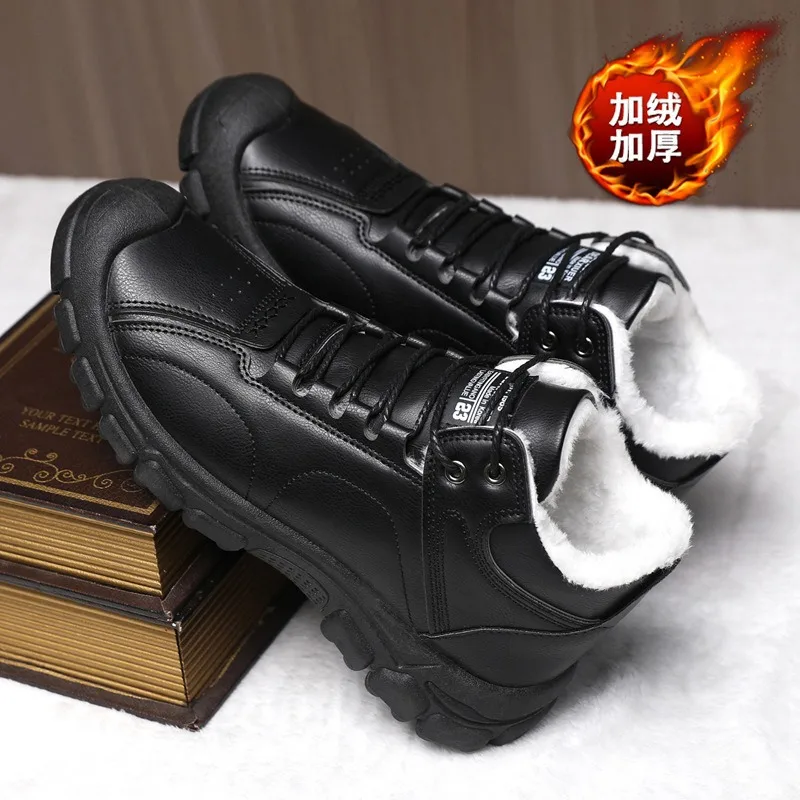 Cotton shoes for men in autumn and winter 2025  fashionable soft leather with plush and thickened cotton shoes
