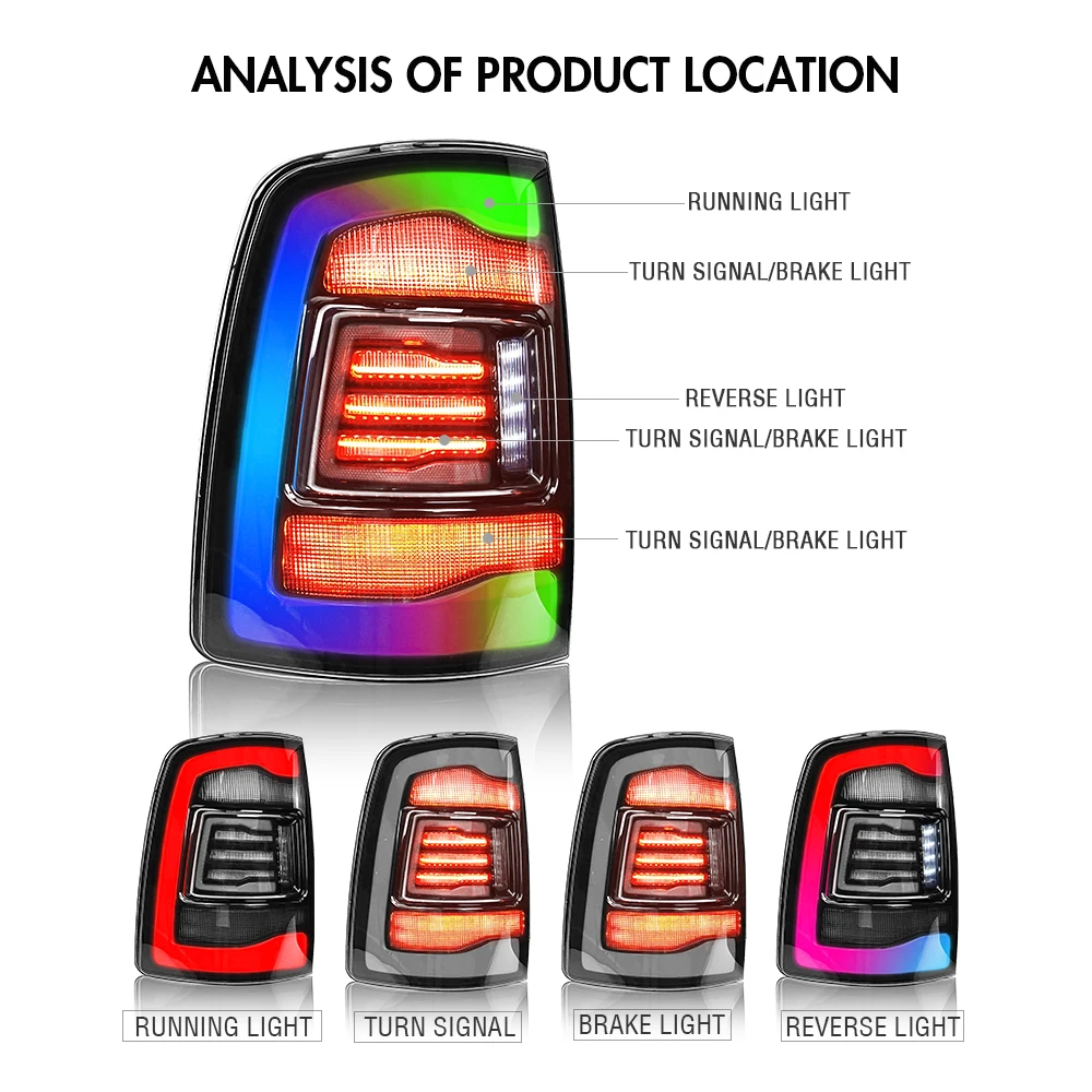 RGB Taillights For Dodge RAMS1500 2009-2018  RAM1500 2500 2013-2018 Car Start Up Animation Rear Lamp X-men taillight assemblys