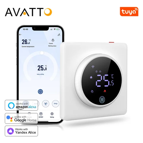 AVATTO-termostato con perilla WiFi Tuya, controlador de temperatura inteligente, calefacción eléctrica, caldera de Gas y agua, funciona con Alexa y Google Home
