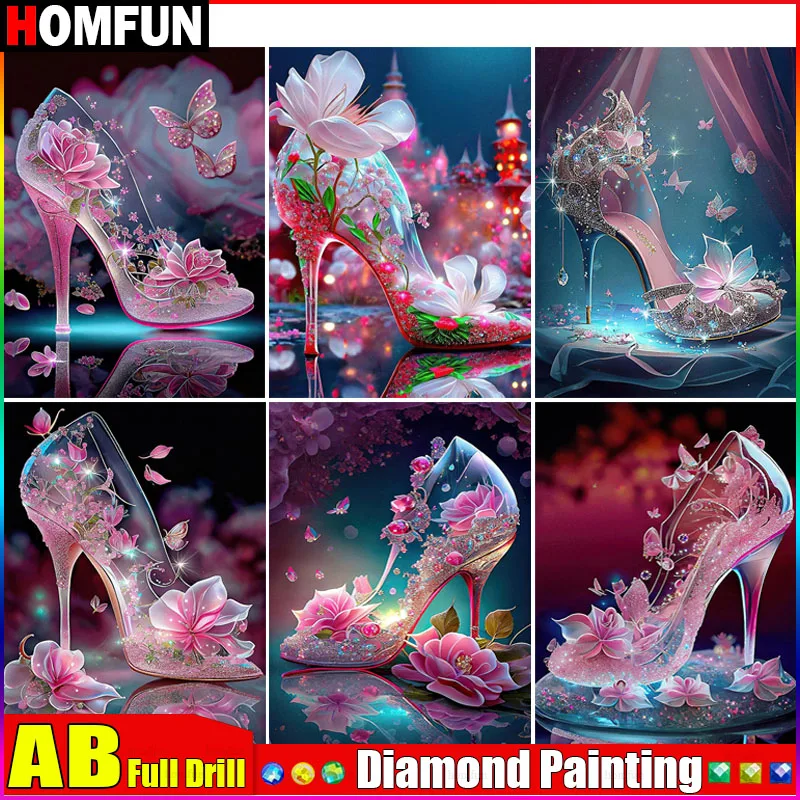 

HOMFUN AB Diamond Painting "flower high heel scenery" Cross Stitch Custom Photo Diamond Embroidery Square Round Drill Home Decor