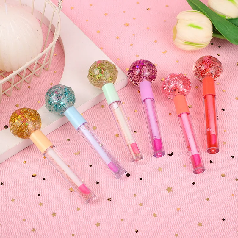 24pcs Cute Lollipop Lip Oil 6 Colors Set With Sequins Lip Gloss Set Moisturizing Longlasting Nonstick Lip Tints Lips Makeup Bulk