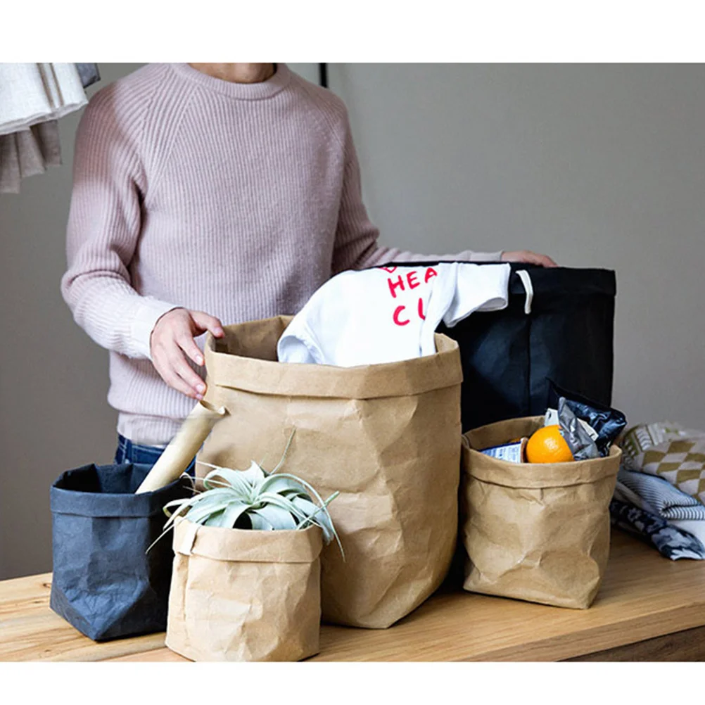 

Plant Flower Pot Cover Washable Kraft Paper Bag Reusable Storage Organizer For Home Garden Decorative Container Black L