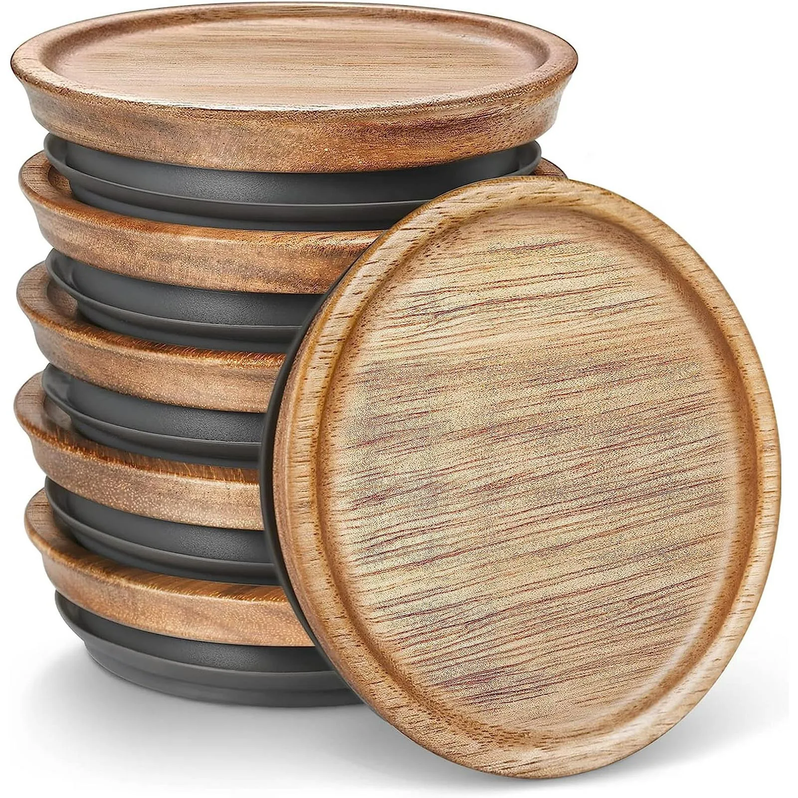 6 Pack Wide Mouth Wooden Mason Jar Lids For /Mason/ Jars 6 Pack Natural Wood Food Grade Material Fit & Bags Food Storage