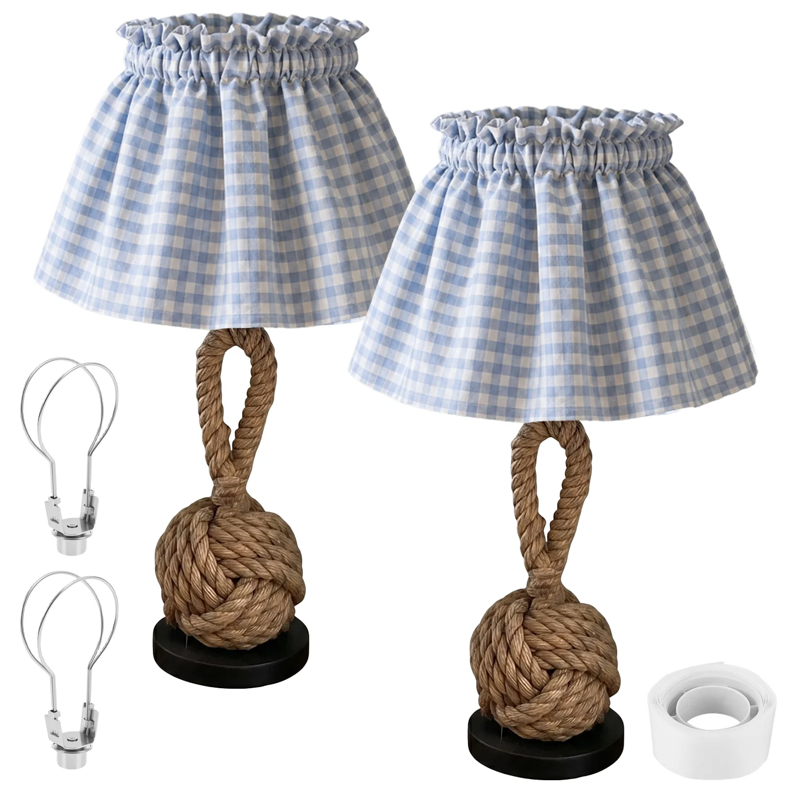 Decorative Gingham Lamp Shade Adjustable Pleated Lampshade Cover Breathable Replacement Fabric Lamp Shade for Table Floor Lamp
