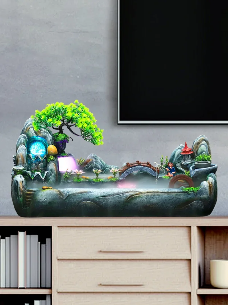 Creative Home Decoration Desktop Waterfall Fountain Zen Meditation Simulation Resin Rockery Waterfall Statue Feng Shui Ornaments