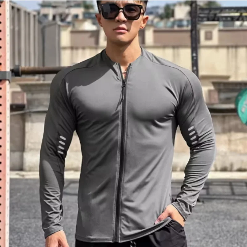 Printemps automne veste hommes Fitness vêtements de sport entraînement de gymnastique à manches longues sweat Jogging mâle manteau Cardigan fermeture éclair veste de course