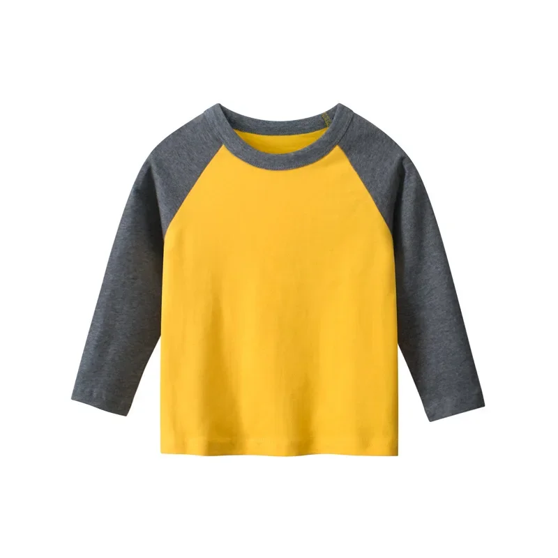 Camiseta infantil de manga comprida, camisa em branco, tops de algodão, camiseta monocromática, roupas Pachwork para crianças, meninas e meninos,