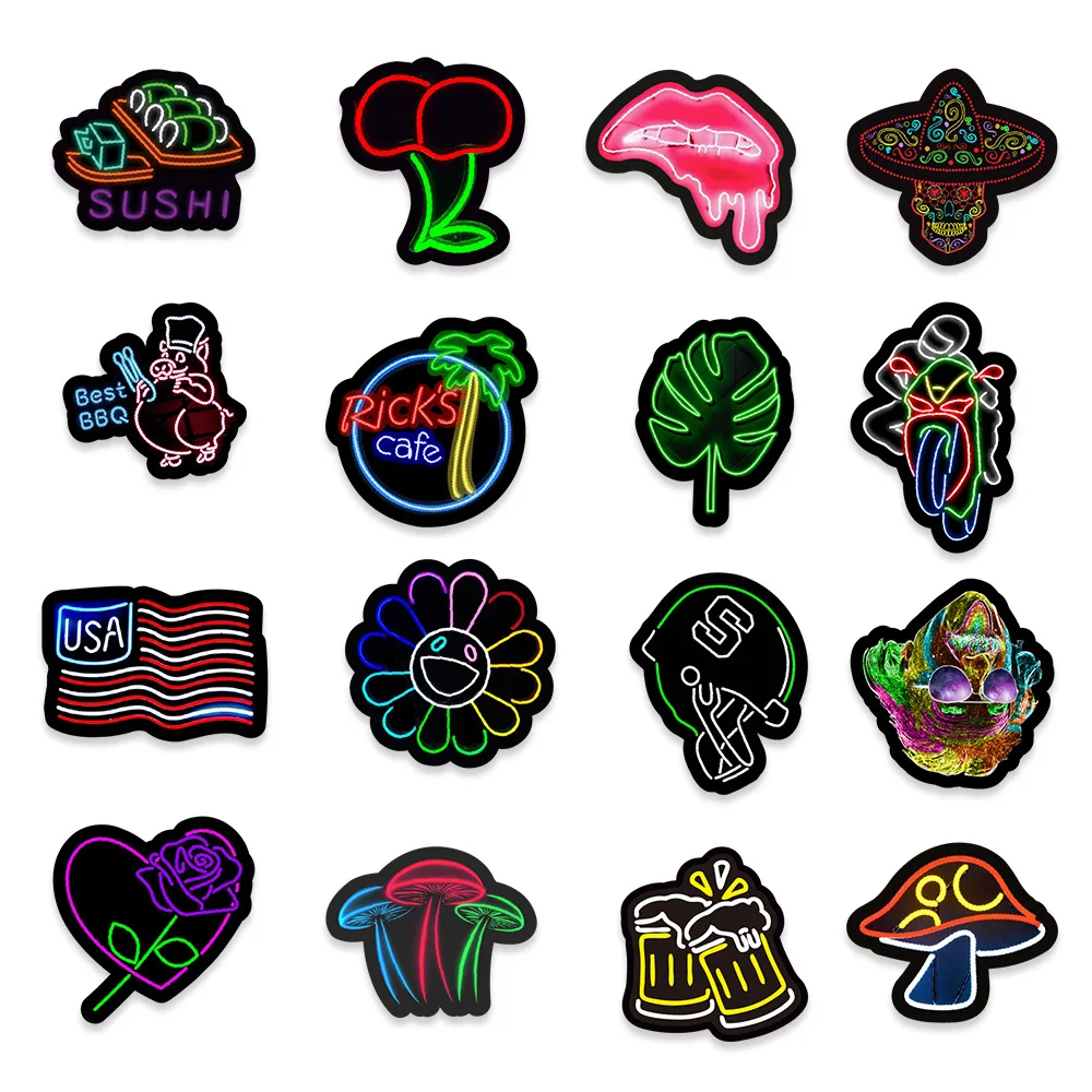 Popular Cool Neon Light Sticker Pack, Skate, Decoração de guitarra, DIY, Laptop, impermeável, Decalque Graffiti, Atacado, 10 Pcs, 30 Pcs, 50Pcs