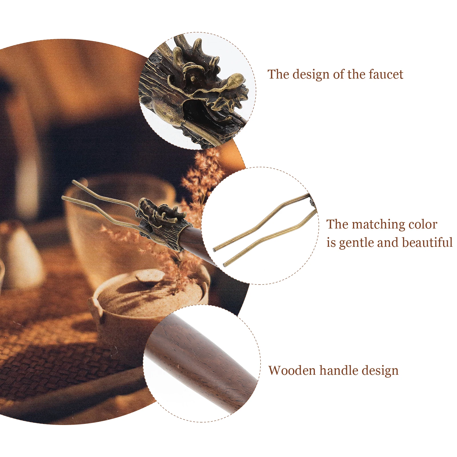 

Практичный деревянный зажим для чайной чашки, медный материал, нескользящий дизайн, аксессуар для чайного сервиза, эргономичная ручка, принадлежности для чайной церемонии