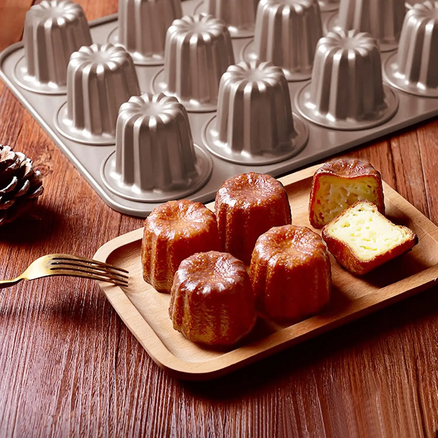 Canelé Mold Cake Mold 12 Cavity Carbon Steel Baking Pan Cartoon Shape Even Heat Cartoon Baking Mold