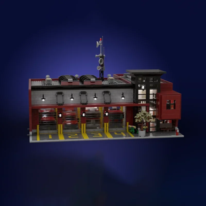 City Street View modelo Moc ladrillos de construcción estación de bomberos Modular tecnología bloques regalos de coche juguetes de Navidad DIY conjuntos de montaje