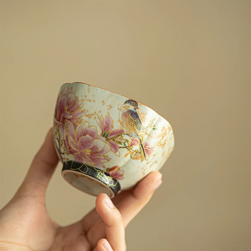 1 Pc Chinese Ceramic Tea Cup Antique Handmade Flowers and Birds Teacup Travel Square Shape Tea Bowl Master Cup Tea Set 115ml