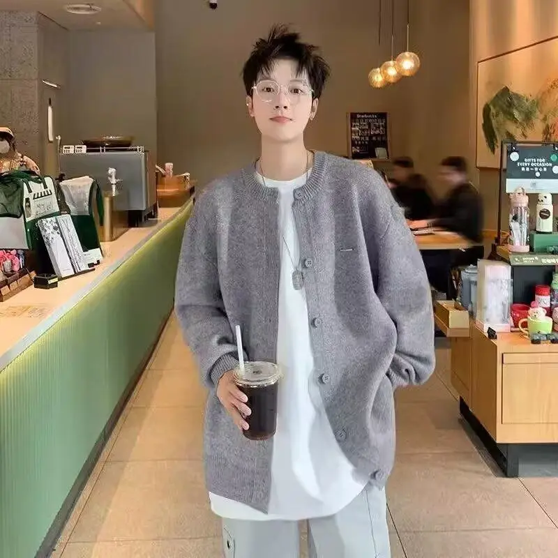 

Повседневный свободный длинный вязаный свитер Све, мужской тяжелый весенне-осенний универсальный вязаный открытый кардиган с воротником-стойкой