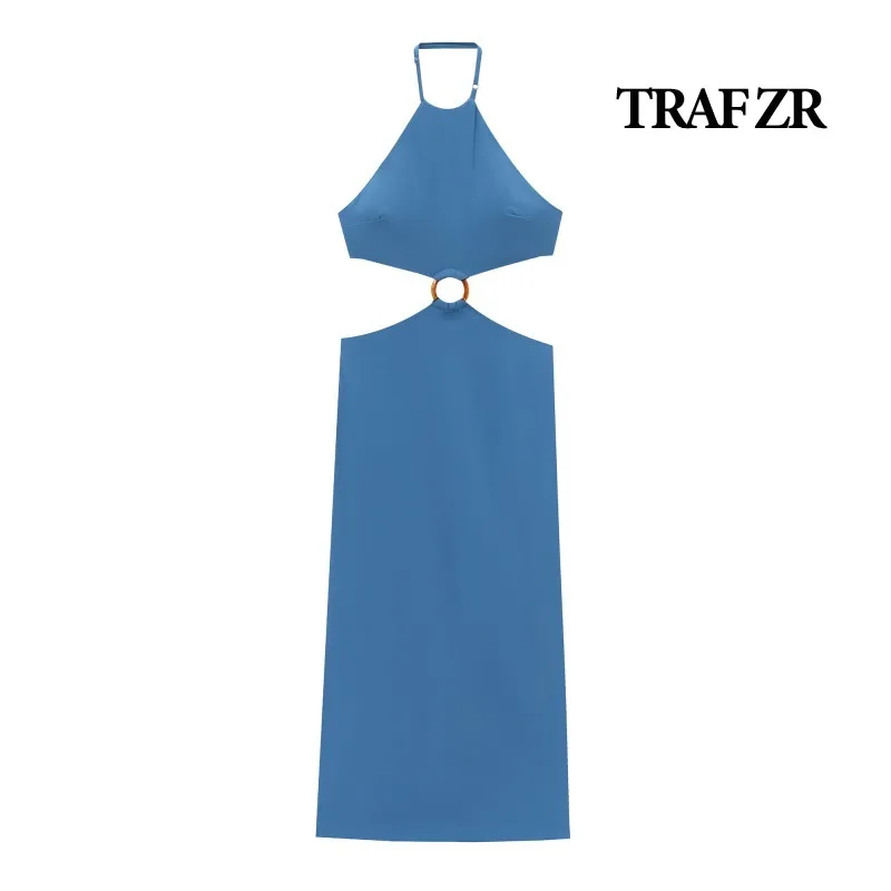 Traf zr Party kleid Hals kleider mit Ausschnitten Strand kleidung Frauen 2024 Roben Midi elegante und schöne Damen kleider