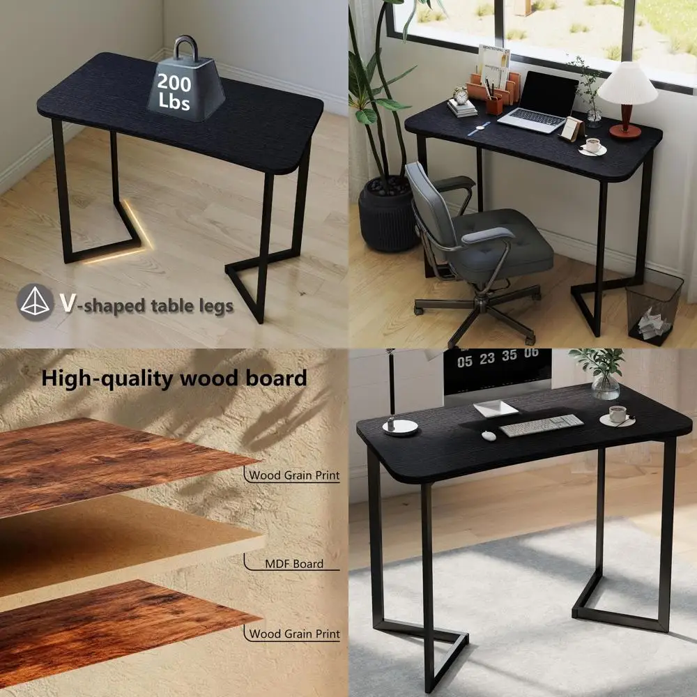 40 Compact Modern Desk for Home Office, Study, and Gaming in Sleek Black