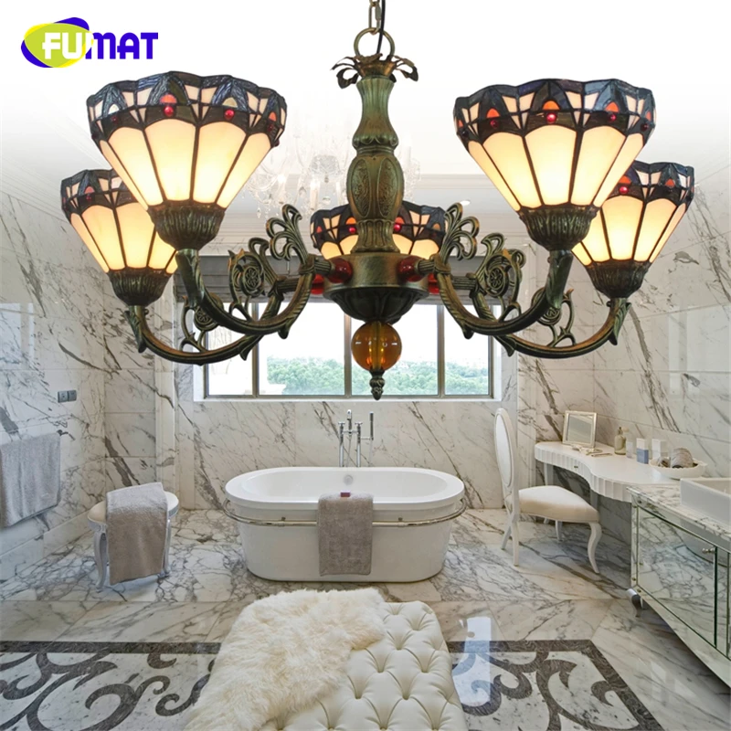 FUMAT Glass LED Chandliers Lights For Living Room Brief Stained Glass Lamps Vintage Baroque Artistic LED Chandelier Lightings