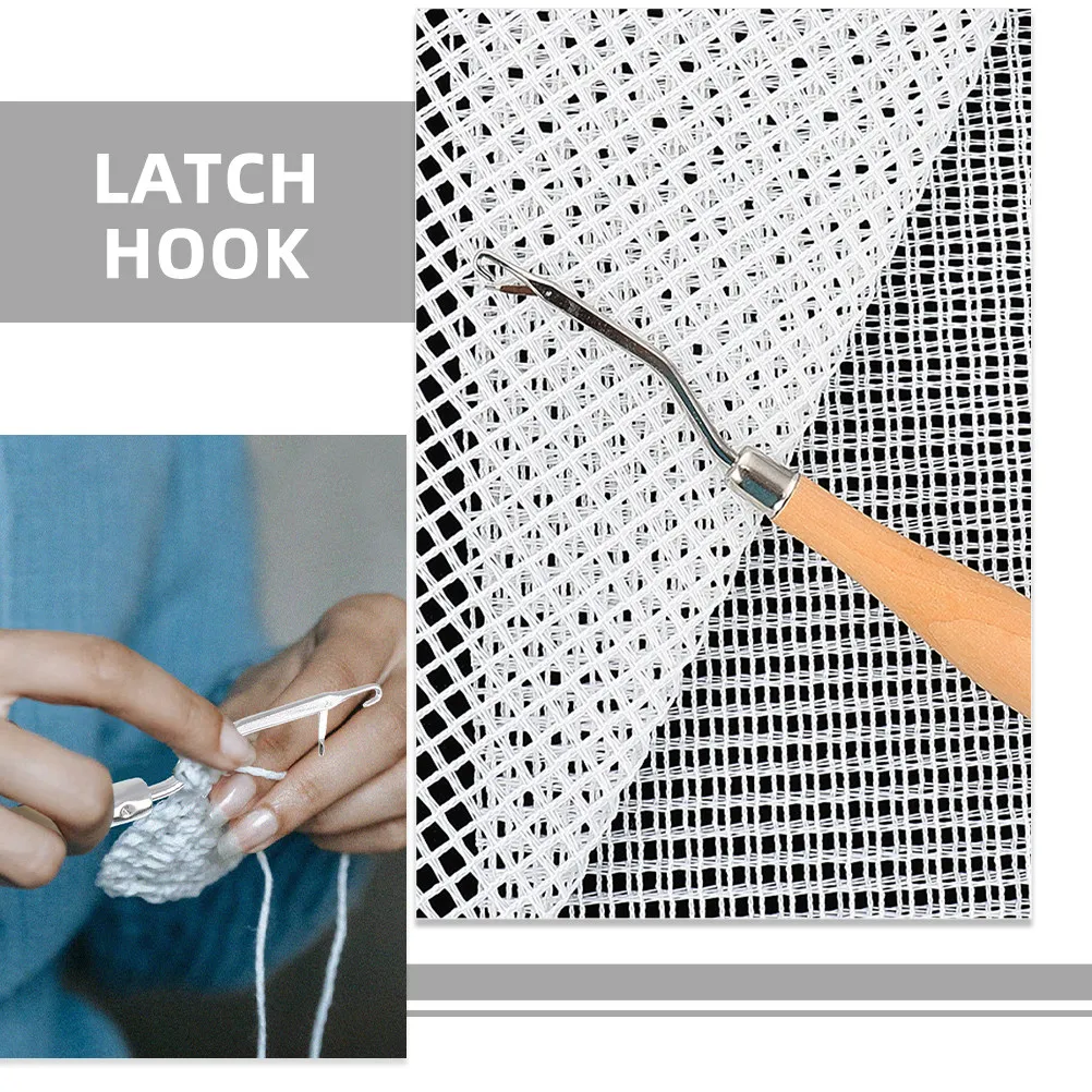 1Set Smooth Burrs-Free Latch Hook Rug Tools Wooden Handle Stainless Steel Crochet Hooks for Carpet Tapestry Making Knitting