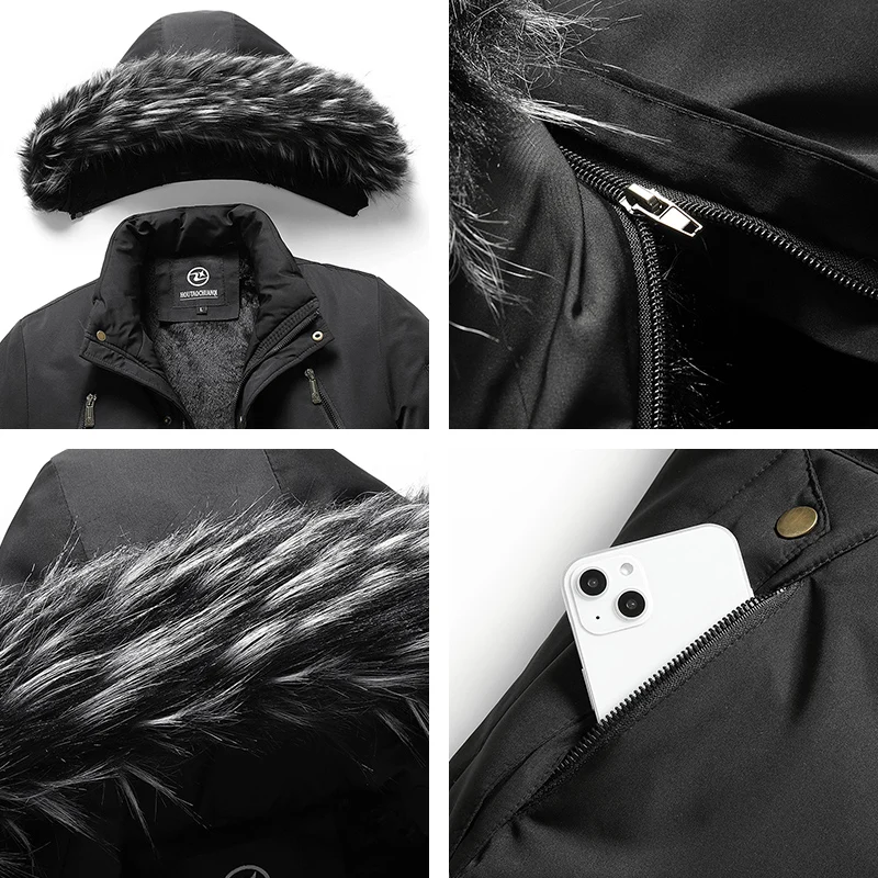 Chaqueta cálida de invierno para hombre, Parkas informales de algodón a prueba de viento, abrigo para hombre con Cuello de piel, prendas de vestir gruesas, chaqueta con sombrero desmontable para hombre