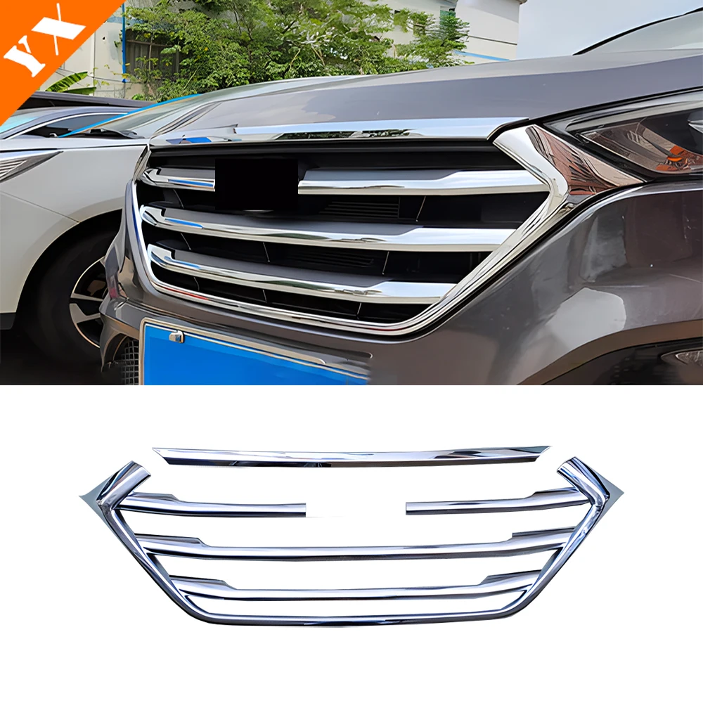 For Hyundai Tucson 2015-2018 Accessories ABS Chrome Black Car Front Center Grille Hood Engine Decor Sticker Shell Cover Moulding