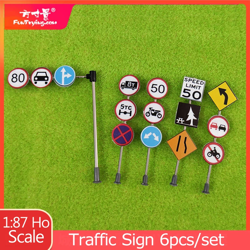 6pcs 1:87 HO Scale miniature traffic sign model scene sand table simulation N scale road props DIY Layout