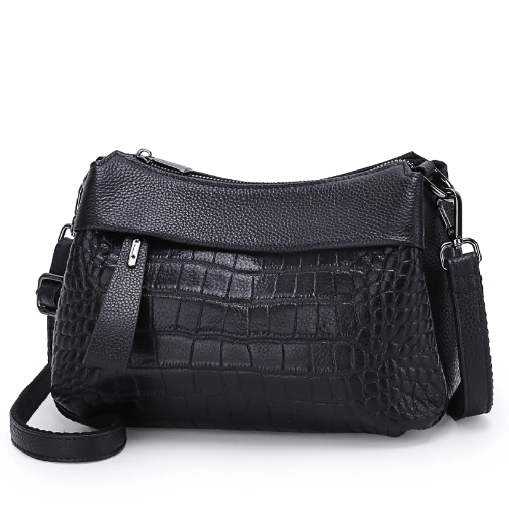 Genuine Leather Women\'s Bag with Crocodile Pattern Fashion Soft Leather Crossbody Bag Casual One Shoulder Crossbody Bag