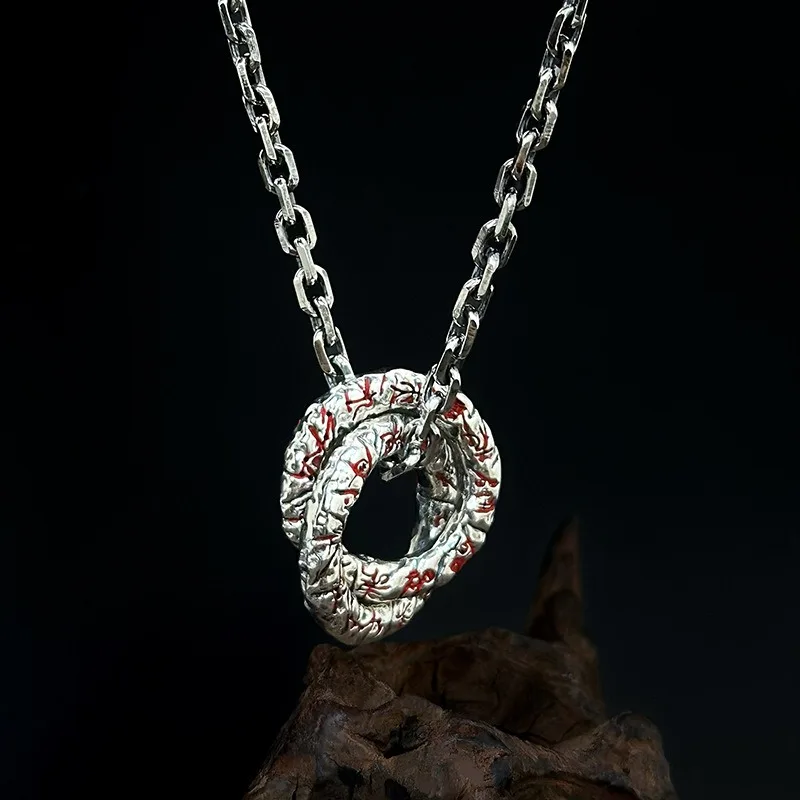 Chinese Style Qiankun Circle Talisman Necklace, Big Dipper Cinnabar Pendant, Unisex Versatile Statement Amulet